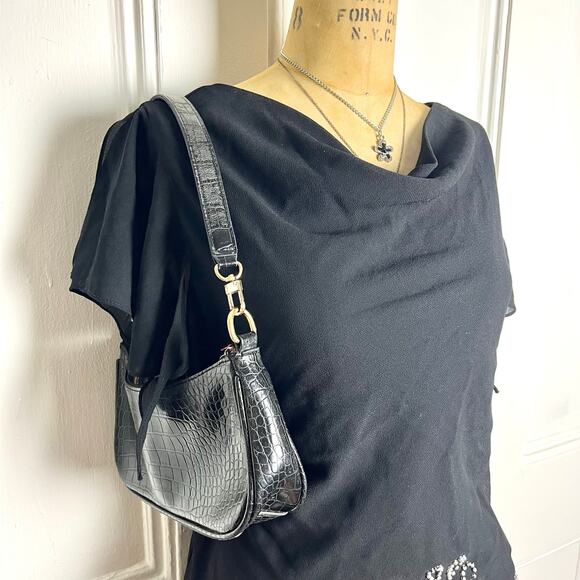 Metaphor Vintage Black Whimsygoth Glam Blouse with Decorated Bedazzled Hem - Picture 4 of 7